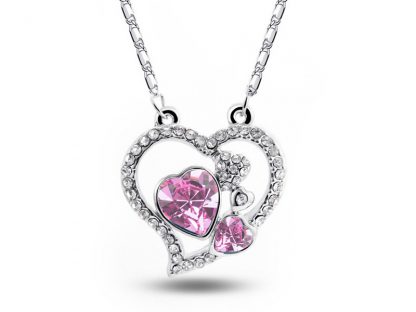 Ogrlica Trije srčki s kristali Swarovski® roza