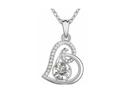 Ogrlica  Viseče srce s kristali Swarovski® bela