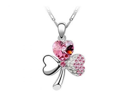 Ogrlica Luštna deteljica s kristali Swarovski® roza