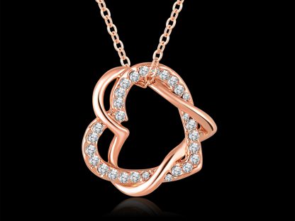 Ogrlica Združena srčka s kristali Swarovski® rožnato zlato