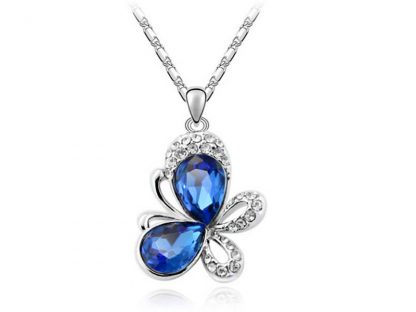Ogrlica Metulj s kristali Swarovski® kristali moder