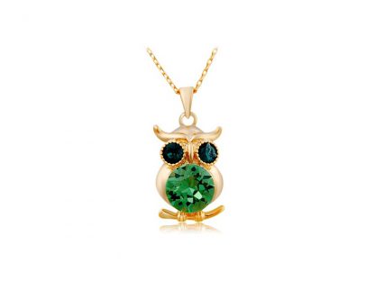 Ogrlica Sovica s kristali Swarovski® v zeleni barvi
