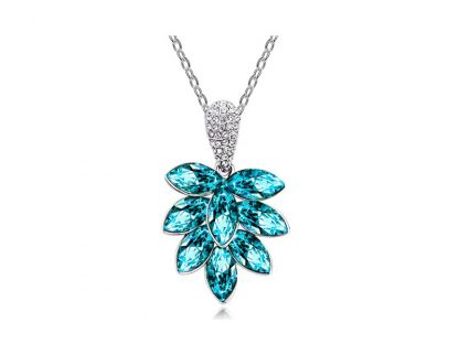 Ogrlica Palmin list s kristali Swarovski® ocean modra