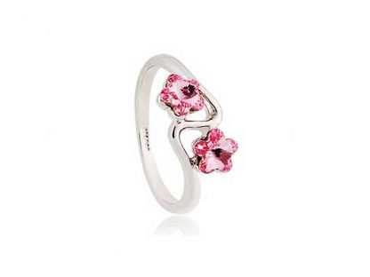 Prstan s kristali Swarovski® rdeč Dvojna rožica