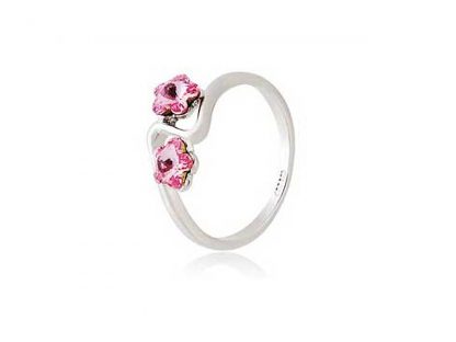 Prstan s kristali Swarovski® rdeč Dvojna rožica - Image 2