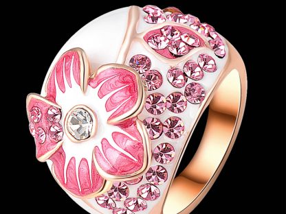 Prstan Nebeška roža s kristali Swarovski® roza