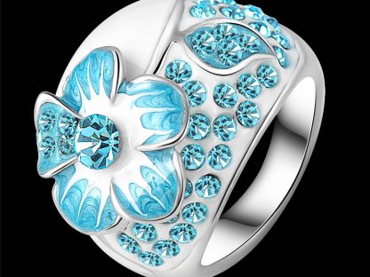 Prstan Nebeška roža s kristali Swarovski® moder