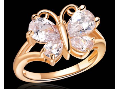 Prstan Nebeški metulj s kristali Swarovski® bel pozlačen
