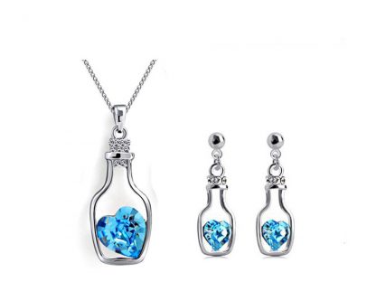 Set nakita Srce v steklenički s kristali Swarovski® ocean moder