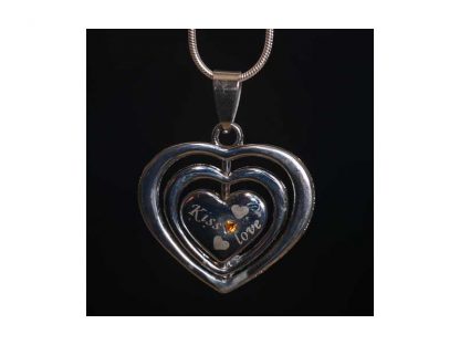 Ogrlica Trojni srček srebrn s kristali Swarovski® Citrin November