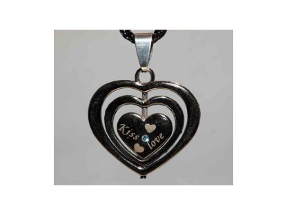 Ogrlica Trojni srček črn s kristali Swarovski® Aquamarine marec