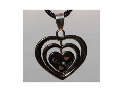 Ogrlica Trojni srček črn s kristali Swarovski® Modri cirkon December