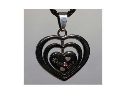 Ogrlica Trojni srček črn s kristali Swarovski® Rožni cirkon Oktober