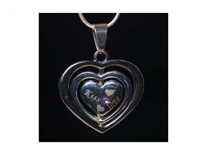 Ogrlica Trojni srček srebrn s kristali Swarovski® Rožni cirkon Oktober