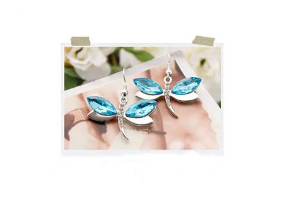 Uhani s kristali Swarovski® Kačji pastir ocean moder