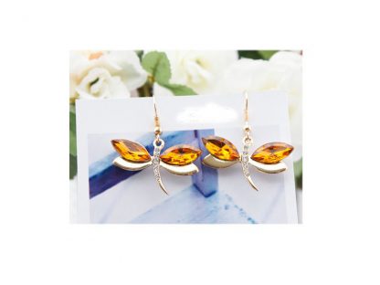 Uhan s kristali Swarovski® Kačji pastir zlato rumen