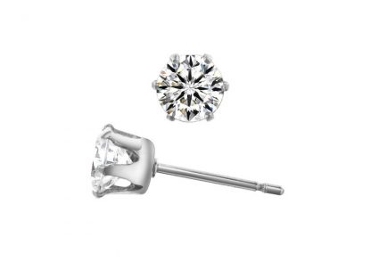 Uhani s kristali Swarovski® srebrni beli 4mm