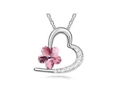 Ogrlica  Ujeto srce s kristali Swarovski® roza