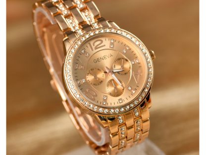 Ročna ura Geneva DeLuxe s kristali Swarovski® rožnato zlato