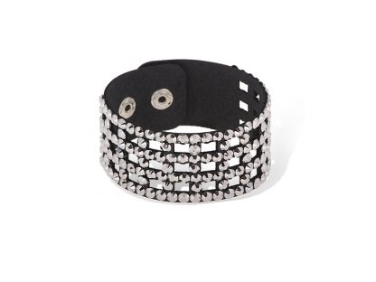 Usnjena zapestnica Mreža s kristali Swarovski® in Preciosa kristali črna