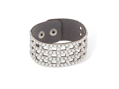 Usnjena zapestnica Mreža s kristali Swarovski® in Preciosa kristali bela