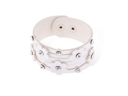 Usnjena zapestnica Roža s kristali Swarovski® in Preciosa kristali bela