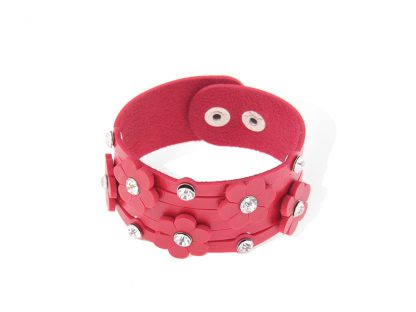 Usnjena zapestnica Roža s kristali Swarovski® in Preciosa kristali rdeča
