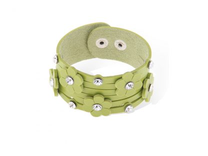Usnjena zapestnica Roža s kristali Swarovski® in Preciosa kristali zelena