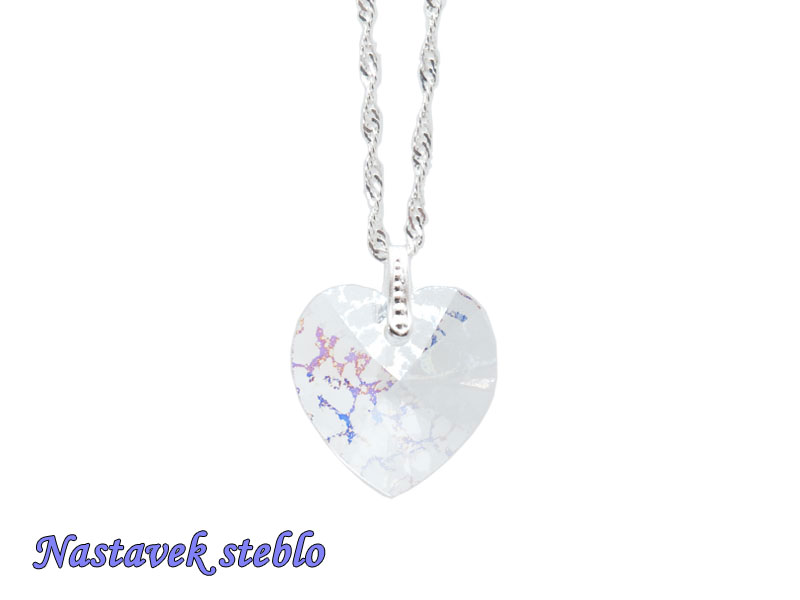 Ogrlica Kristalno srce bela patina z nastavkom s kristalom Swarovski® - slika 2