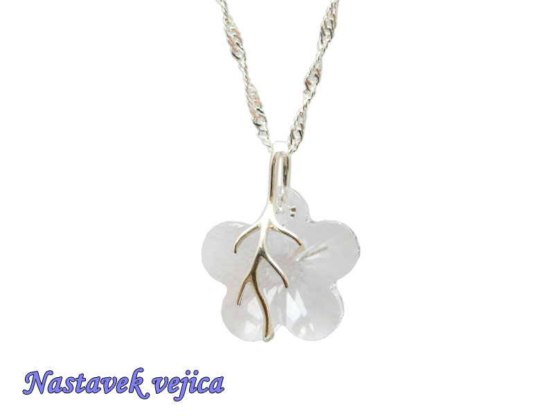 Ogrlica bela Rožica z nastavkom s kristalom Swarovski® - slika 3
