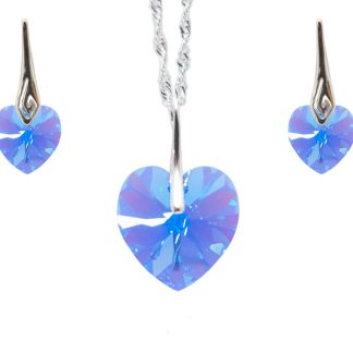 Set Akvamarin severni sij - ogrlica in uhani Kristalno srce s kristali Swarovski®