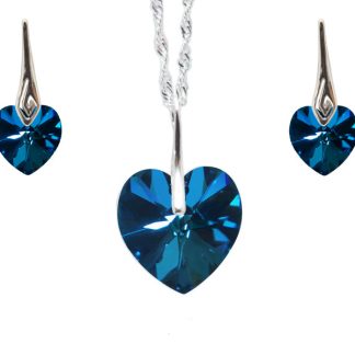 Set Bermudska modrina - ogrlica in uhani Kristalno srce s kristali Swarovski®