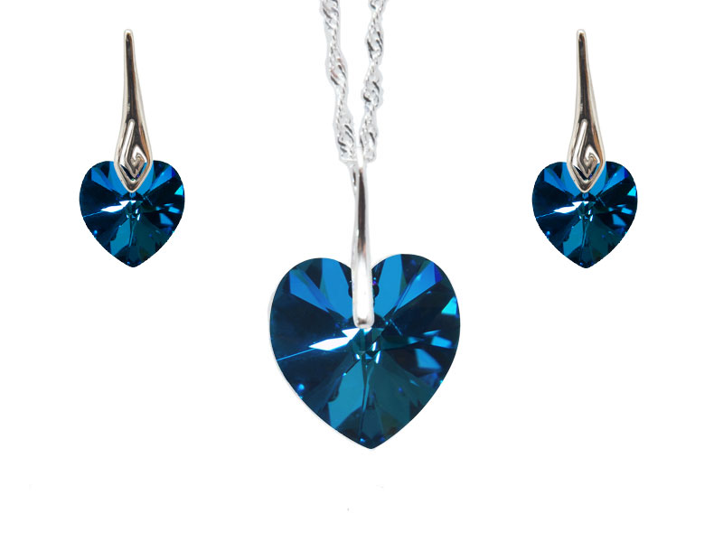 Set Bermudska modrina - ogrlica in uhani Kristalno srce s kristali Swarovski®