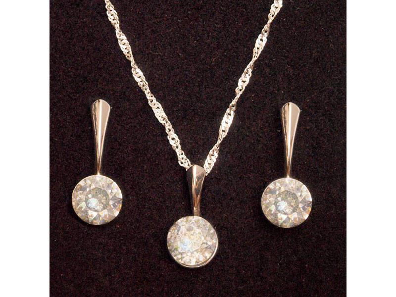 Set ogrlica in kratki viseči uhani z Rivoli kristali Swarovski® - Bela patina