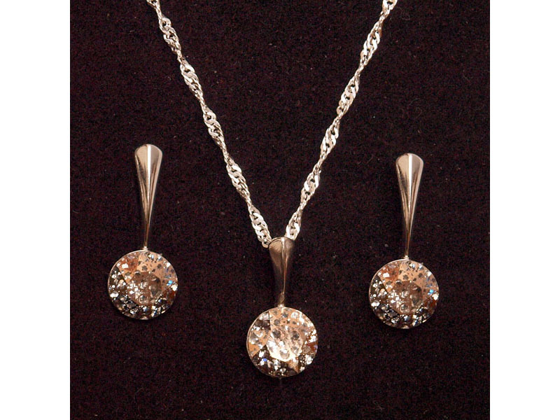 Set ogrlica in kratki viseči uhani z Rivoli kristali Swarovski® - Roza patina