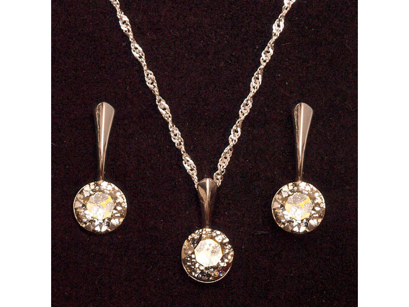 Set ogrlica in kratki viseči uhani z Rivoli kristali Swarovski® - Srebrna patina