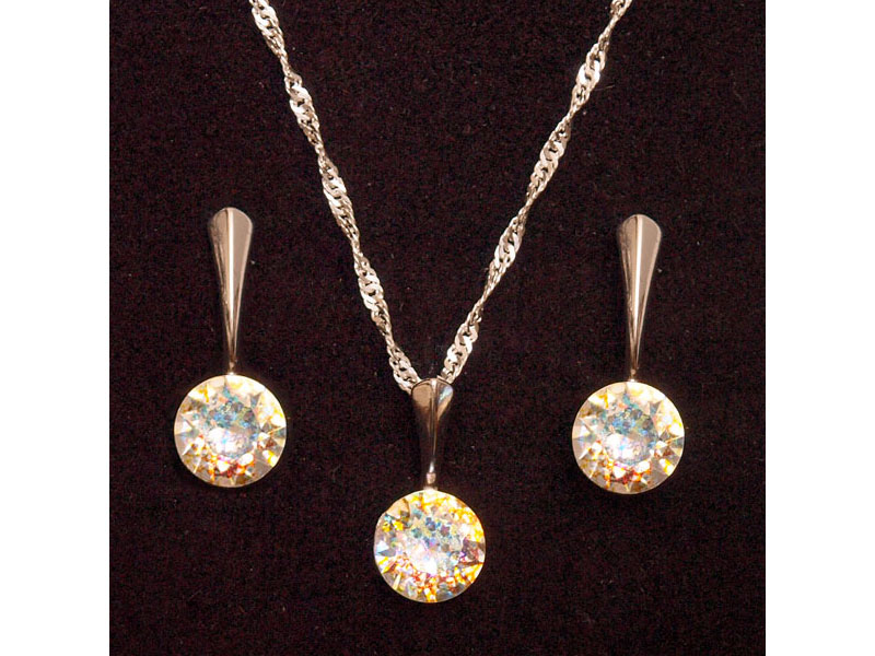 Set ogrlica in kratki viseči uhani z Rivoli kristali Swarovski® - Zlata patina