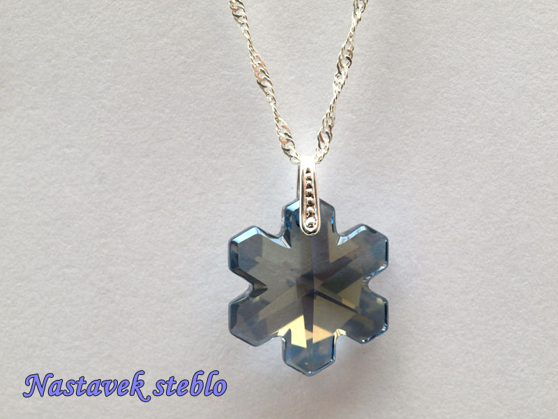 Ogrlica modro siva Snežinka z nastavkom s kristalom Swarovski® - slika 2