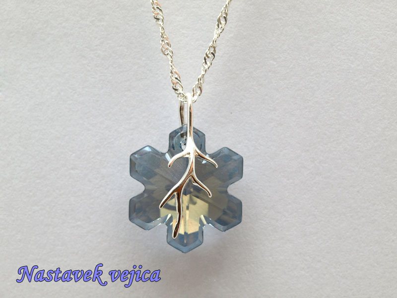 Ogrlica modro siva Snežinka z nastavkom s kristalom Swarovski® - slika 3