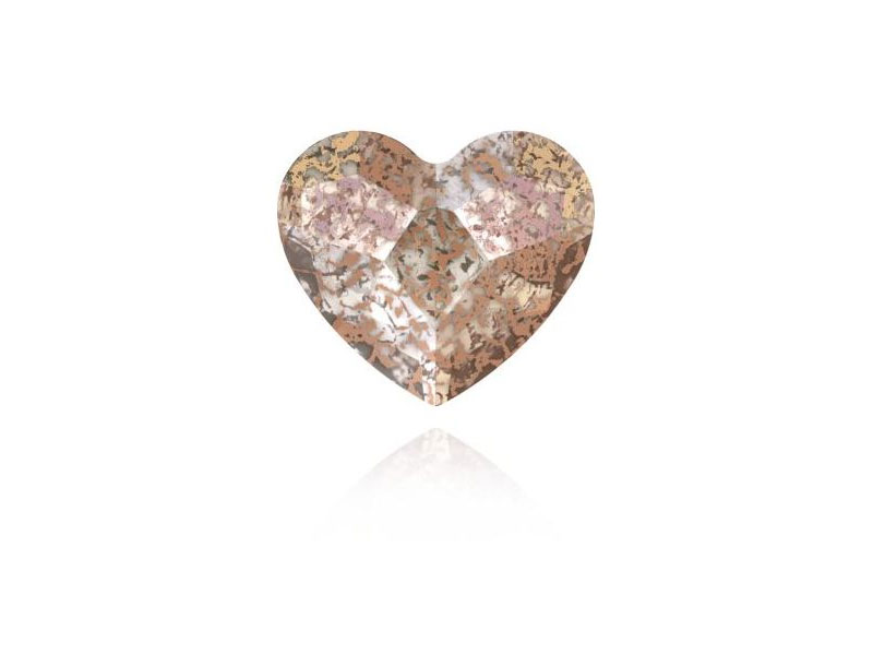 Roza patina - kristal Swarovski® srce z ravnim hrbtom