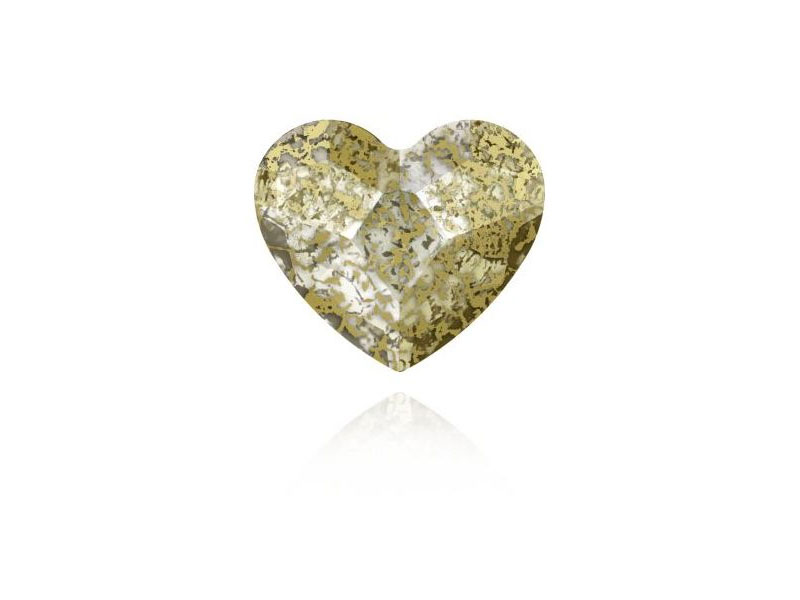 Zlata patina - kristal Swarovski® srce z ravnim hrbtom