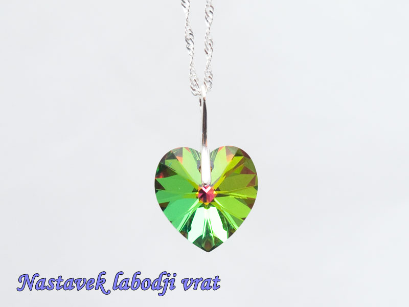 Ogrlica Kristalno srce zeleni vitraž z nastavkom s kristalom Swarovski®