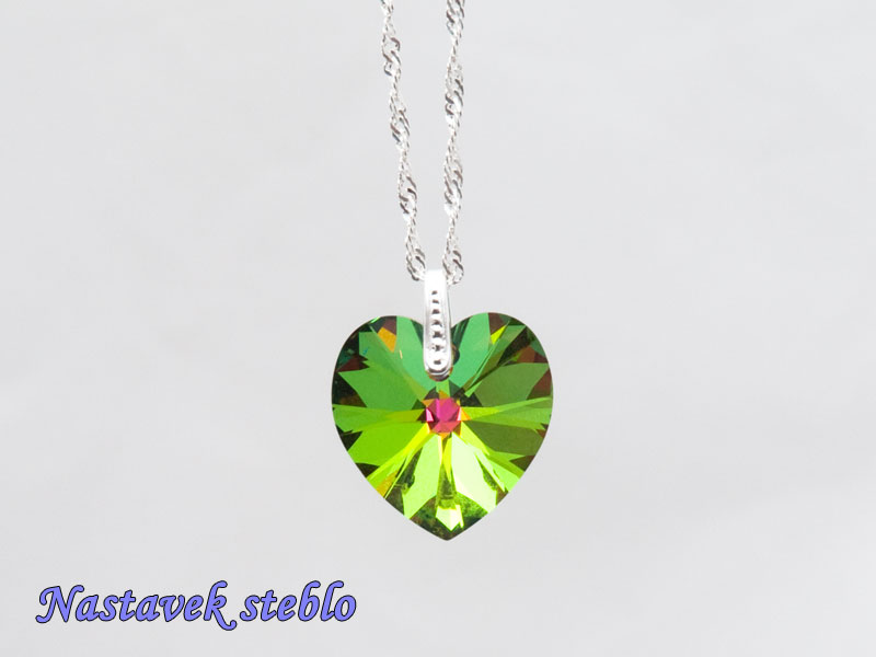 Ogrlica Kristalno srce zeleni vitraž z nastavkom s kristalom Swarovski® - slika 2