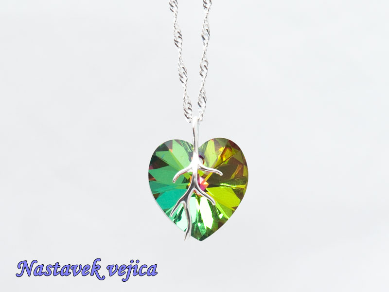 Ogrlica Kristalno srce zeleni vitraž z nastavkom s kristalom Swarovski® - slika 3
